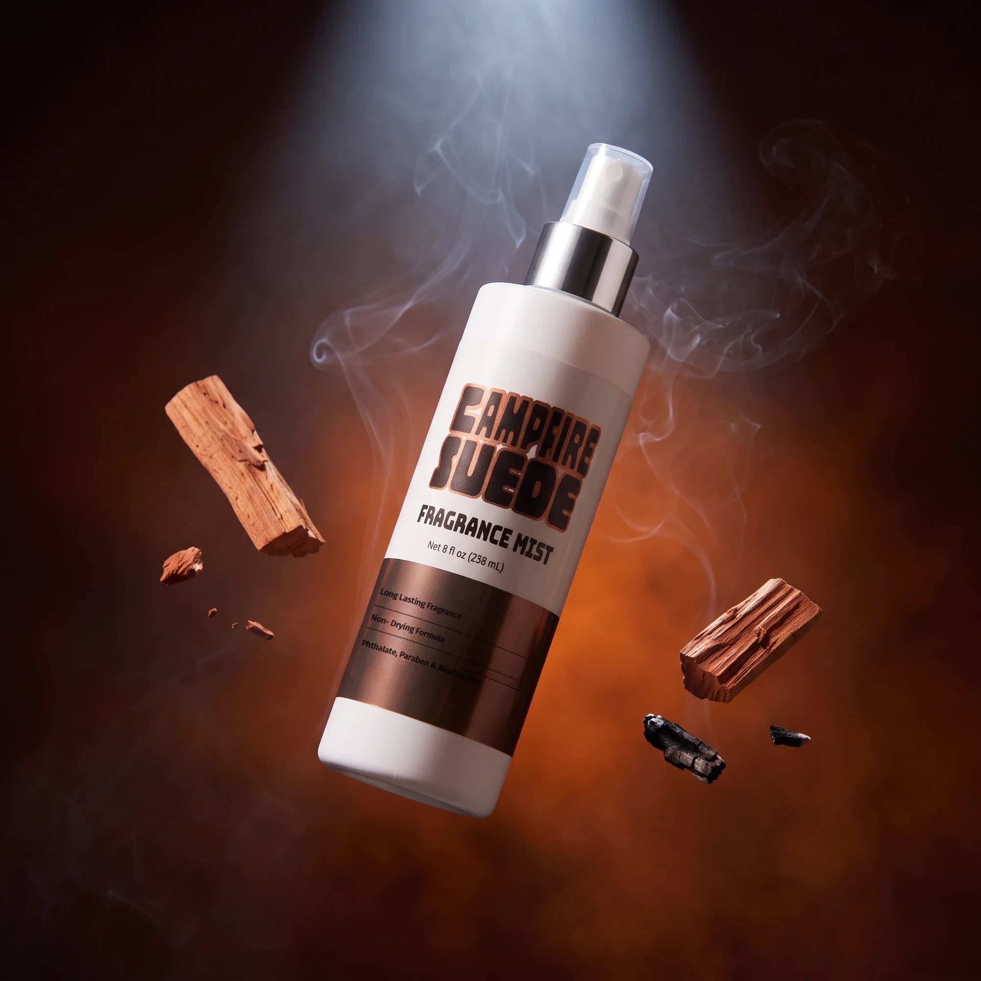 Campfire Suede fragrance mist with smoke and cedar